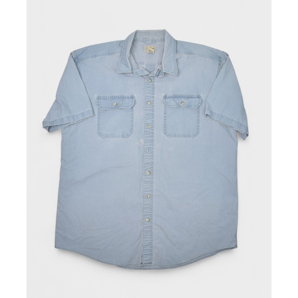 LL Bean Shirt Mens XL Tall Blue Canvas Work Button Up Short Sleeve Faded